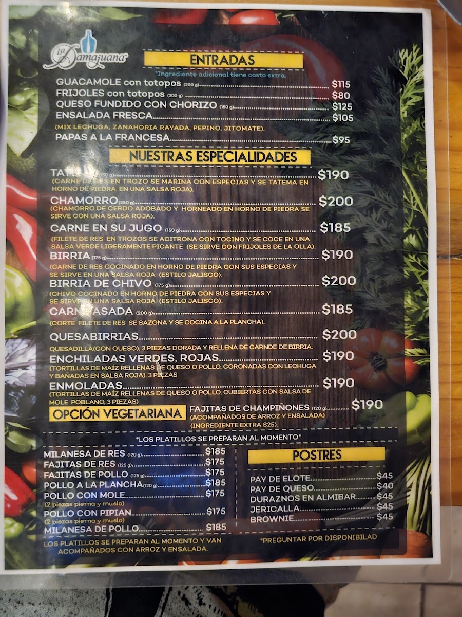 Fonda y Galeria La Damajuana Menu - Image 1